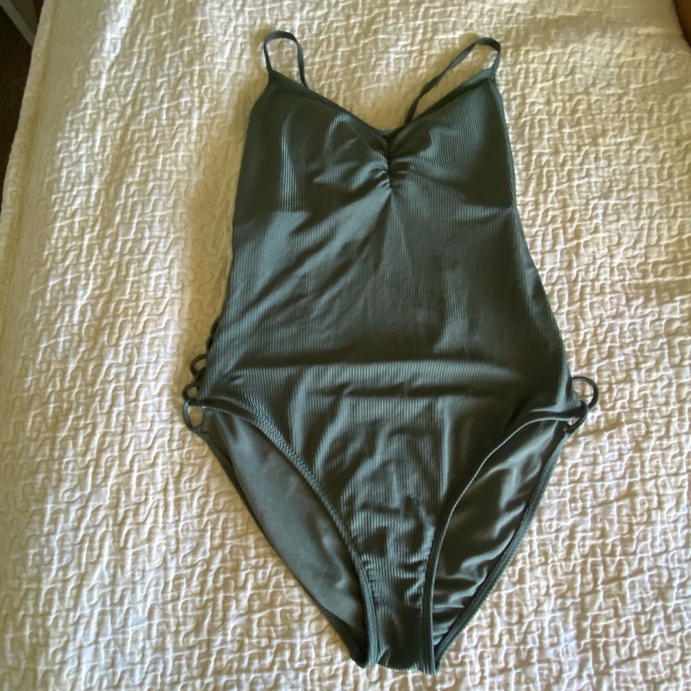 Women’s Army Green One Piece Swimsuit with side cut out